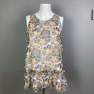 NEW Likely Top Size‎ 6 Ruffle Sleeveless Floral Print Tiered Hem Black Orange
